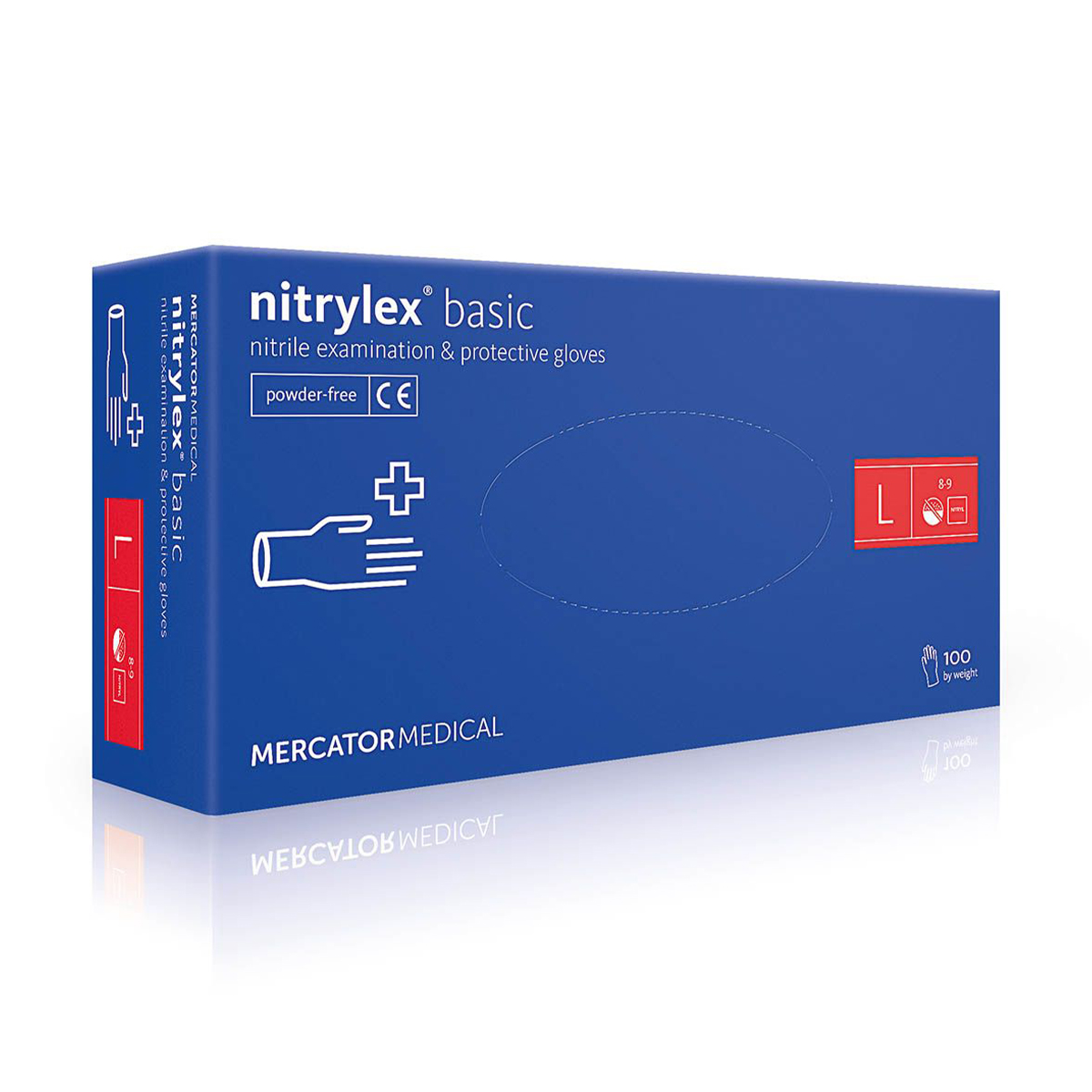 Рукавички нітрилові оглядові Nitrylex Basic нестерильні, неприпудрені, розмір L, сині, 100 шт